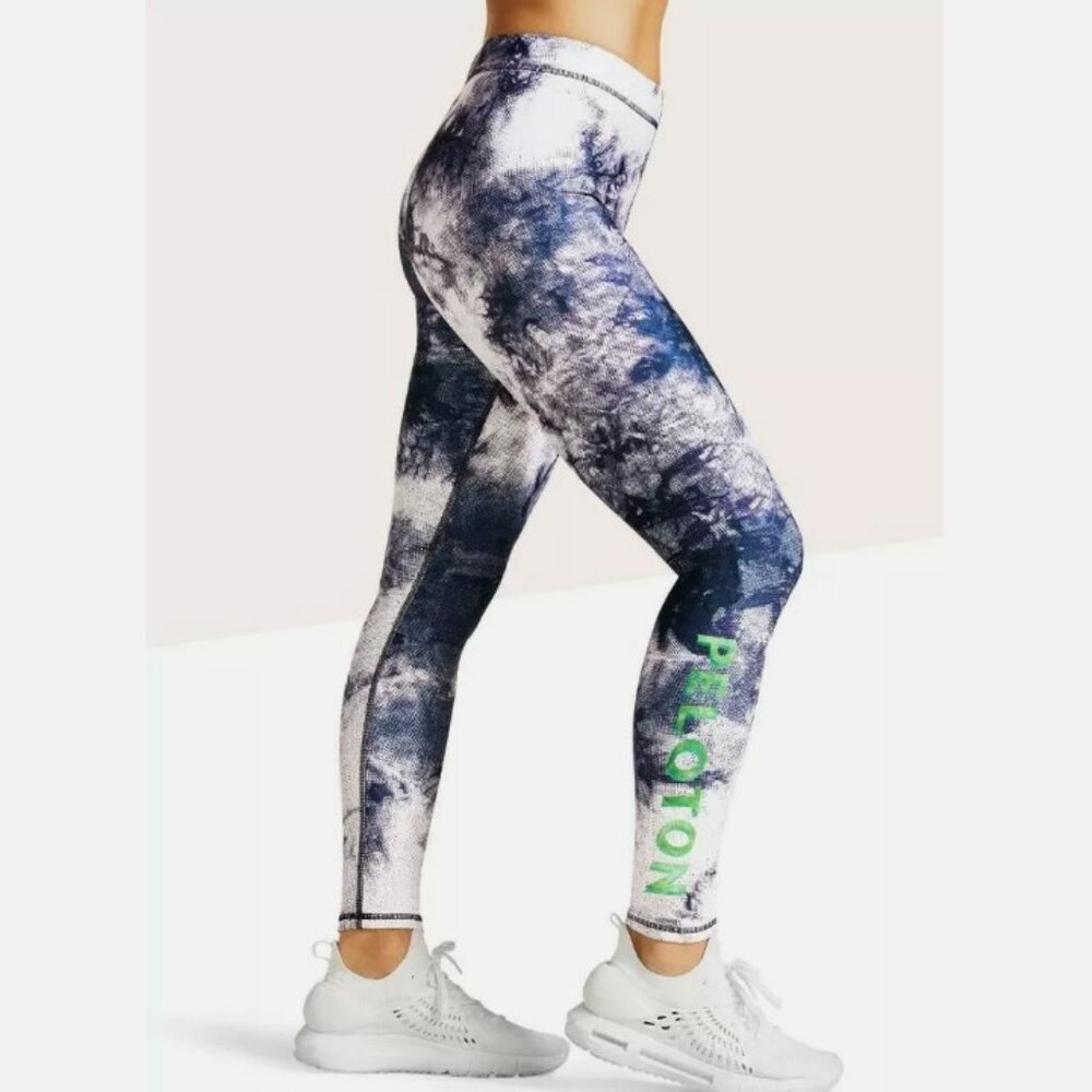 Terez Peloton Vibrant Blue and White Tie-Dye Leggings Size Large
